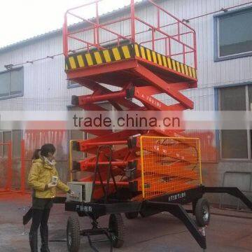 movable hydraulic scissor lift/four wheels mobile scissor electric lift platform / hydraulic aerial work platform