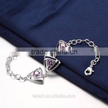 Factory Directly Silver Plated Chain Bracelets With Purple Crystal