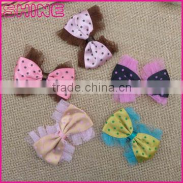 China factory cheap 8*6cm pink lace ribbon DIY clothes accessory bowknot for kid garment in stock