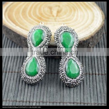 LFD-0056P ~ Wholesale New Crystal Rhinestone Paved Malay jade Gemstone Pendants Jewelry Finding