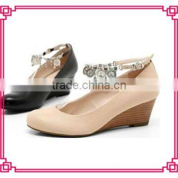 New Arrival Black ladies wedge heel shoes women 2013 ankle strap mid-heels wedges