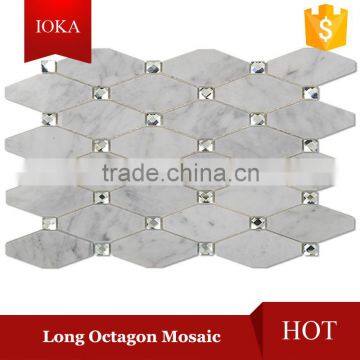 White Marble Mix Diamond Long Octagon Wall Mosaic Tile