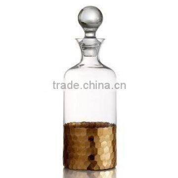 Dubai star hotel glassware supplier gold plated honeycomb wine bottle decanter with stopper