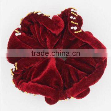 Red Velvet Bun Scrunchy Rhinestone Hair Ponytail Holder Hair Accessories photo-2