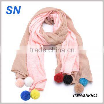 Spring fashion pom pom tassel scarf