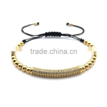 Colorful adjustable ladies stainless steel beads cubic zircon tube charm in gold bracelet jewelry                        
                                                Quality Choice