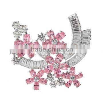 Platinum Plated Designer Crystal Flower Brooch With AAA+ Cubic Zircon Micro Pave Setting for Women and Men