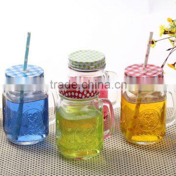 12oz,16oz,17.5oz Assorted Colors Mason Jar Mugs with Tin Lid and Plastic Straws