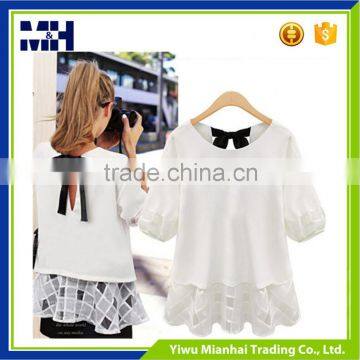 Breathable Fashion Design O-Neck Short Sleeve Chiffon Women T-Shirt