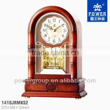 Cystal rotating pendulum table clock with wooden case Hand-crafted carving and traditional lacquer finish PW1418