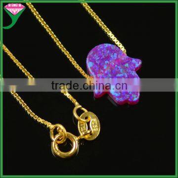 Fashion 11x13mm OP55 Gold Plating Sterling Silver Pink Synthetic Opal Hamsa Halskette photo-3