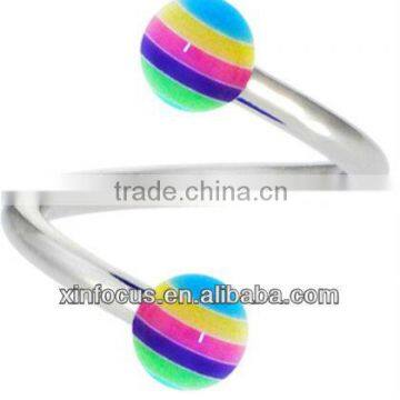 SHERBET SURPRISE Stripe Spiral Twister Belly Ring& SBR rings&cheap ear gauge plugs
