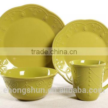 Stoneware colour glaze 16pcs dinner set ceramic green dinner set