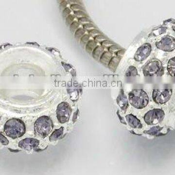 Alloy Glass Rhinestone European Beads, No Metal Core, Pave Crystal Metal Beads (CPDL-H017-6)