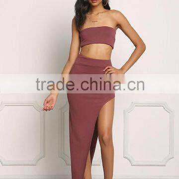 Wine Jersey Knit High Slit Maxi Latest Skirt Design Pictures