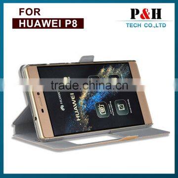 Wallet Design PU Leather Mobile Phone Flip Cover Window Case for Huawei P8 photo-2