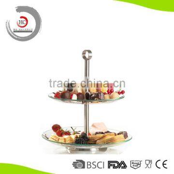 2015 Good Design 2 tier round tempered glass cupcake stand