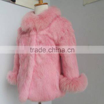 Children Pink Rabbit Fur Coat With Fox Fur Trim photo-5