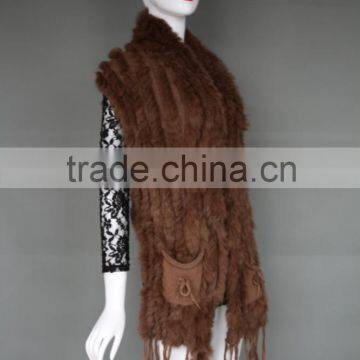 Tassel Vest With Pockets Nice Rabbit Fur Knitted Vest Fashion Girls' Vest