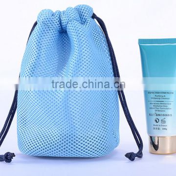 New Blue Mesh Drawstring Cosmetic Bag Nylon Mesh Drawstring Bags