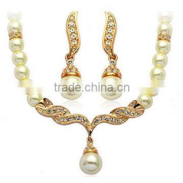 Fashion Women Gold Silver Plated Jewelry Sets Simulated Pearl Angle Wing Statement Necklace Dangle Earrings Set