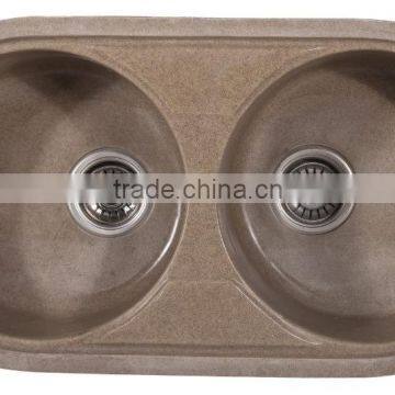 Acrylic Solid Surface/ Quartz Cream Color Double Kitchen Sink,resin Stone Kitchen Sinks photo-6