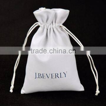 Wholesale luxury logo printed custom drawstring leather jewelry pouch/bag (20150730J88)