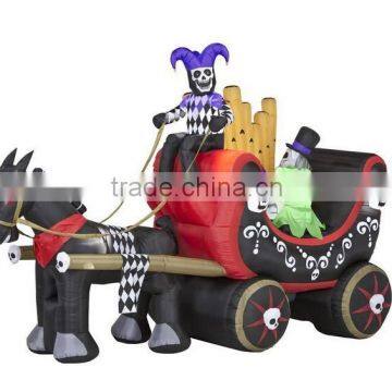 Animatronic Circus Wagon Halloween Inflatable Outdoor Jester Skull