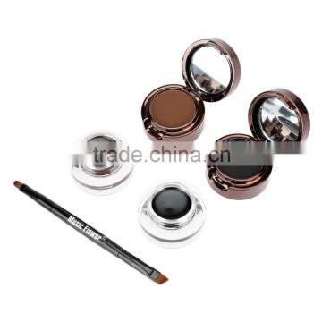 New Arrival 4 in 1 Cosmetic Black And Brown 2 Color Waterproof Eyebrow Powder With Eyeliner Cream Eye Makeup