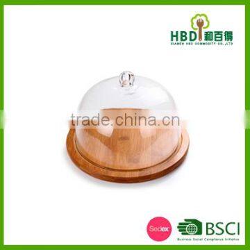 Environmental Kitchen Storage Bamboo Glass Cheese Dome Set