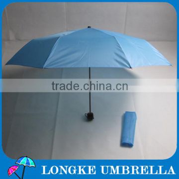 popular soild blue color black steel shaft 3 fold umbrella/manual open umbrella