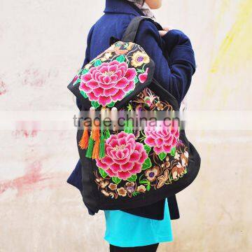 China ethnic embroidery woman canvas hiking backpack