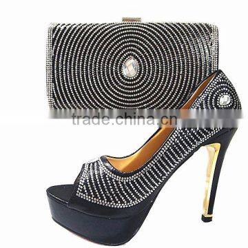 Beautiful stones shoes and bag set for party/ball ,high pencil heel shoes matching clutch bag