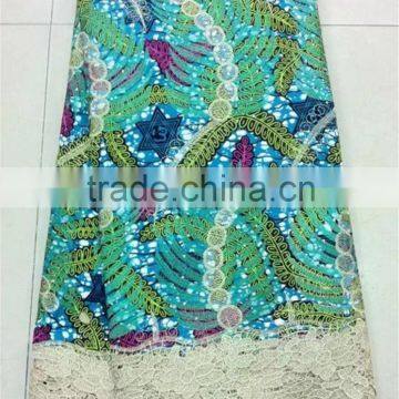 Competitive price ankara fabric real wax printed with cotton guipure lace fabric new wax lace for dressing NNL-008