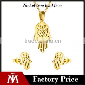 Wholesale Women Stainless Steel PVD Gold Jewelry Sets Hand Earring and Palm Necklace