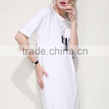 Girls Casual Long T-shirt Wholesale Pure White T-shirts With Letter Printed Loose Long Plain White T-shirt