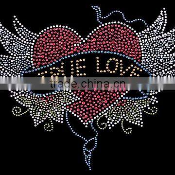 hotfix heart with wing rhinestone transfer