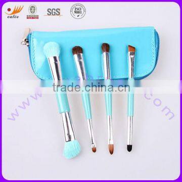 4pcs Mini Double-end Makeup Brush Set With Pouch