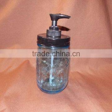 Vintage Mason Jar Soap Dispenser With Antiqued Black Lid & Pump