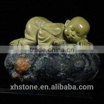 Lovely Shaolin Little Monk Buddha Statue Sleep on Stone