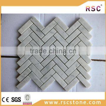 Herringbone Shaped Italy Carrara White Marble Mosaic Tile photo-3