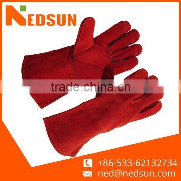 Regular type cow split red leather gloves for welding