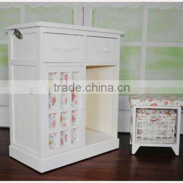 Shabby Chic Vintage Antique Wicker Basket Drawers Wooden Cabinet