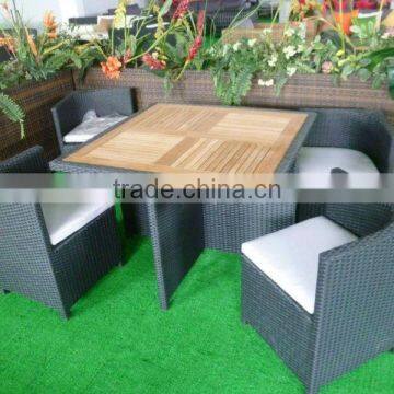 Outdoor Dining Furniture Rattan Cube Dining Table Set Teak Wood Top photo-2