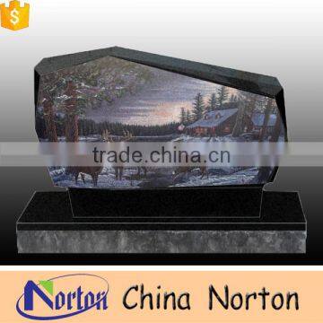 Unique design black granite tombstone & headstone decoration with landscape NTGT-039L