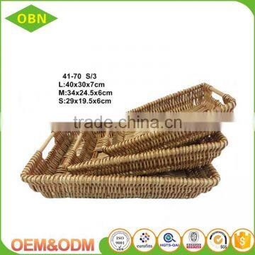 Cheap Wholesale Set 3 Handmade Natural Flat Trays Rattan Wicker Fruits Bread Basket photo-5