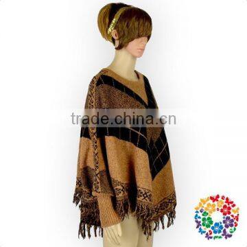 Tight Cuff Dolman Sleeve Sweater Shirts Brown Top Ladies Shawl photo-3