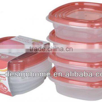 4 PCS RED LID 0.67L SQUARE PP PLASTIC FOOD CONTAINER