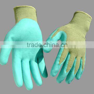 NMSAFETY 13 gauge green polyester liner coated green water PU on palm gloves