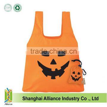 Wholesale Halloween theme folding shopping bags Customized pumpkin shape shoulder bags Fashion foldable tote bags